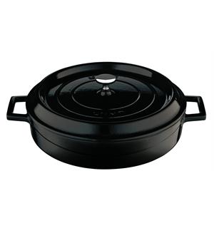 Støpejern multi rund Ø:320/5,3ltr, SORT Lav, rund kasserolle i støpejern 